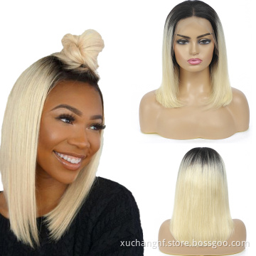 Peruvian Colored Blonde 1B/613 Bob Wigs Lace Front Straight 100% Human Hair 360 Hd Lace Frontal Bob Wig 10a 180 Density Bob Wig